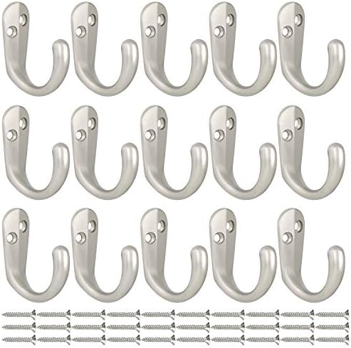 IBosins 15PCS Coat Hooks Wall Mounted Silvery Single Prong Robe Hook - Image 2
