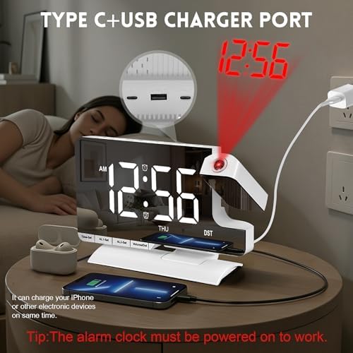 Projection Clock, Alarm Clocks for Bedrooms, 7.3"Mirror Bedside Clock - Image 5