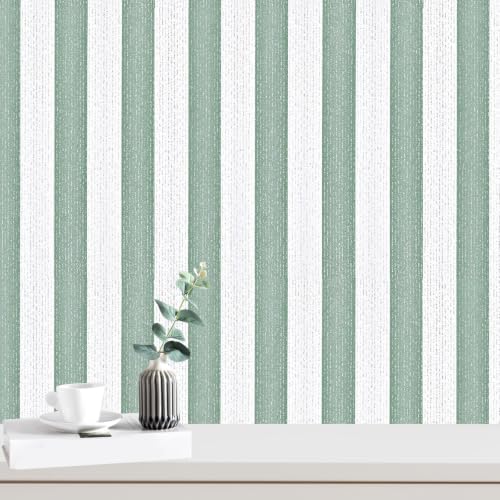 Green Stripe Peel and Stick Wallpaper 15.7" x 118" by Horryhaushomedecoration