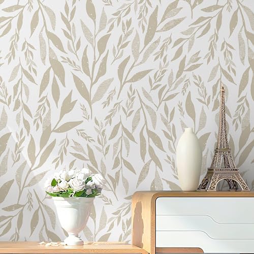 Safiyya Peel and Stick Wallpaper Boho Modern Beige Leaf Contact Paper Peel and by SAFIYYA
