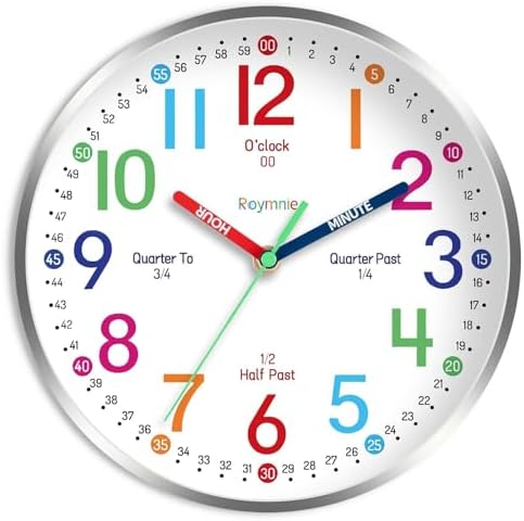 Roymnie Wall Clock for Kids Learning Battery Operated Teaching Silent 8" by Unknown
