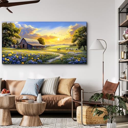 crmotu Farmhouse Canvas Art, Nature Farm Cottage Scenery Prints 29X57 In - Image 3