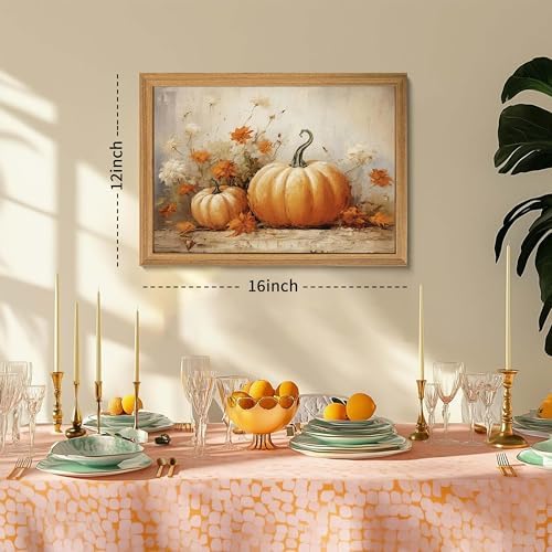 Framed Vintage Halloween Pumpkin Wall Art – 3D Texture Harvest Pumpkins - Image 3