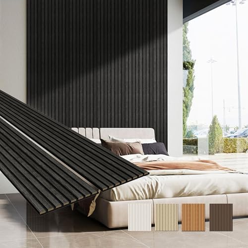 MISSDAY Wood Slat Acoustic Wall Panels, 2 Packs 94.5" x 12.6" Black Soundproof by MISSDAY