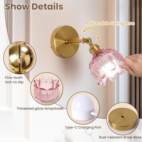 Vintage Battery Operated Wall Sconce: Set of 2 Rechargeable Pink Sconce - Image 6