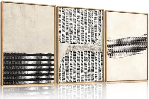 Aryroi Black Beige Abstract Minimalist Framed Canvas Wall Art Set-16"x24"x3 - Image 5