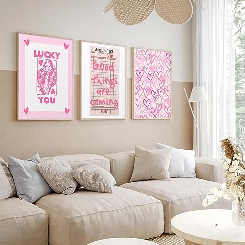 Lucky You Pink Wall Art Guest Check Preppy Wall Decor Trendy Aesthetic Canvas - Image 4