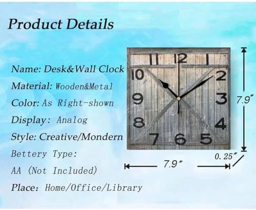 Moderate 8 Inch Square Wall Clock, Vintage Weathered Wooden Barn Door Non - Image 3