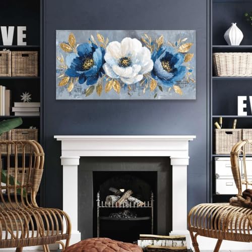 Elegant Blue White Flower Wall Art - Image 6