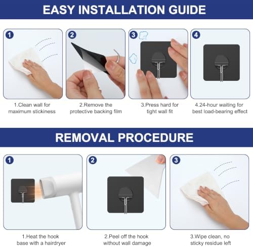 Adhesive Wall Hooks No Drill Black Heavy Duty, 13LB Sticky 12 Pack - Image 7