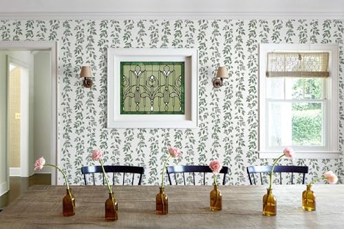 Ismoon Green Wallpaper Peel and Stick Vintage Wallpaper 17.3in x 32.8ft Green - Image 6