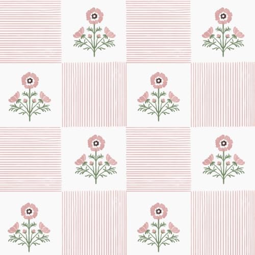 Guvana Pink Floral Peel and Stick Wallpaper Vintage Floral Wallpaper Boho Wall by Guvana