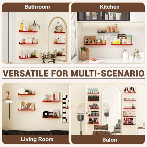 Qukaka 15" Floating Shelves for Wall, 3 Pack Clear Red Display Ledges - Image 5