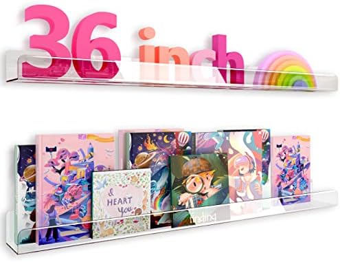 2 Pack 36 Inch Clear Acrylic Kids Wall Bookshelves, Display Rack by RORKIM