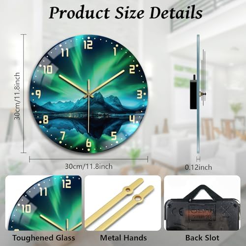 peacoblue Aurora Landscape Wall Clocks Battery Operated - Image 2