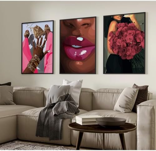 Black Girl Wall Art African Woman Canvas Wall Decor Pink Black Women People Art - Image 3