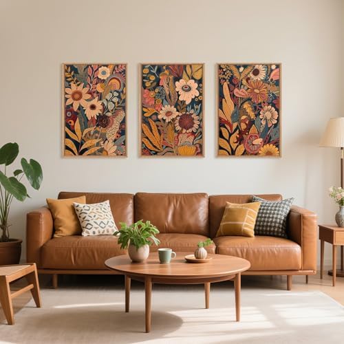 HOURIA Large Mid Century Orange Flower Framed Canvas Wall Art Set-16"x24"x3 - Image 2