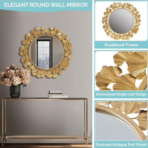Martha Stewart Wall Décor Large Gingko Leaf Round Wall Mirror - Image 2