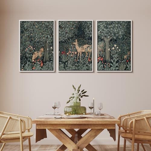 MUDECOR Framed Canvas Print Wall Art Enchanted Forest Fauna Deer Among Flora - Image 4