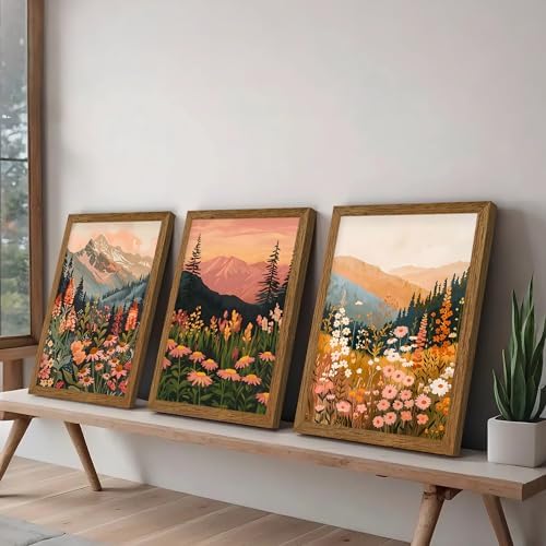 3 Piece Wildflower Mountain Wall Art Colorful Landscape Canvas Art 16x24in - Image 5
