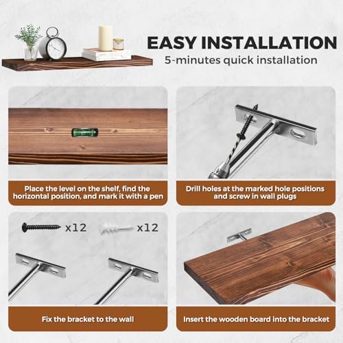 24x5.8x0.8in Floating Wall Shelves Rustic Solid Wood 2-Pack - Image 6
