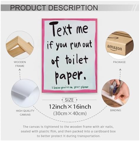 Pink Funny Bathroom Poster Text Me If You Run Out Of Toilet Paper Wall Art - Image 2