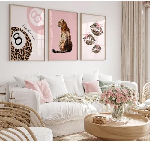 Pink Cheetah Wall Art Decor Leopard Preppy Trendy Canvas Poster Fashion - Image 3