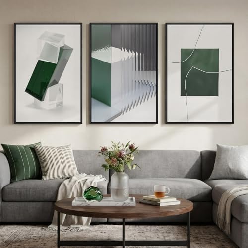 Large Framed Green White Abstract Wall Art by Cuspin