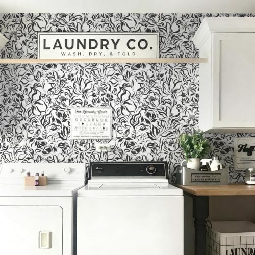 Ismoon Black and White Wallpaper Peel and Stick Floral Contact Paper 17.3in x - Image 3