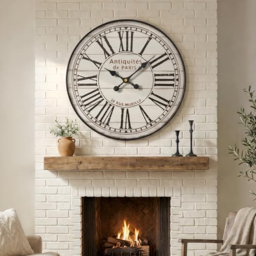 30 Inch Large Farmhouse Wall Clock, Vintage Distressed White by TOKCLOCKS
