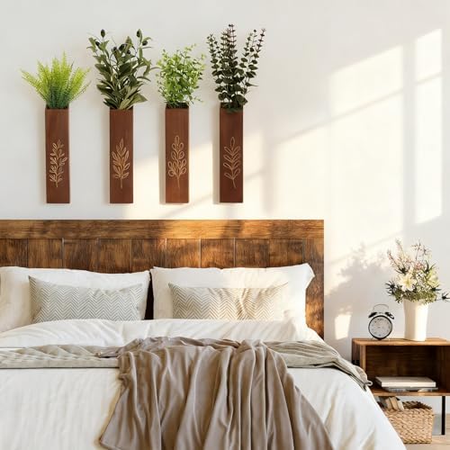 4-Pack Wooden Wall Vases, Slim Pine Wall Planters - Image 2