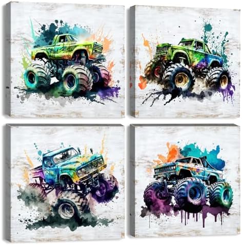 Rustic Monster Truck Wall Art Car Room Wall Decor by YOOOAHU