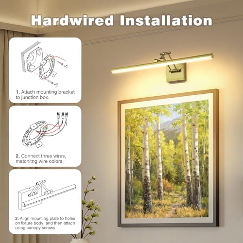 Hard-Wired Picture Light for Wall, Brass Art Light, Gallery Light 23.39inch - Image 5