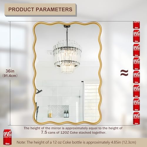 PROHOMEWARE 24x36 Gold Wavy Irregular Bathroom Mirror, Wall-Mounted - Image 2