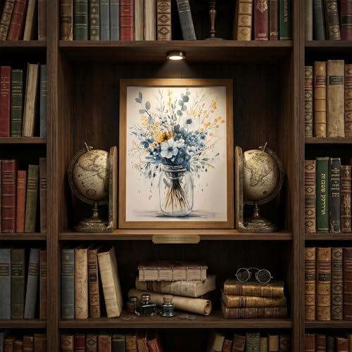 REWBKFIM Navy Blue Floral Canvas Wall Art Watercolor Botanical Bouquet in Mason - Image 3