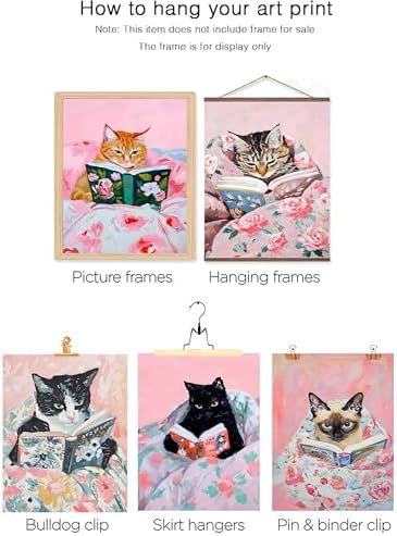 Cute Cat Reading Poster Set of 6 Funny Black Cat Book Lover Canvas Wall Art - Image 2