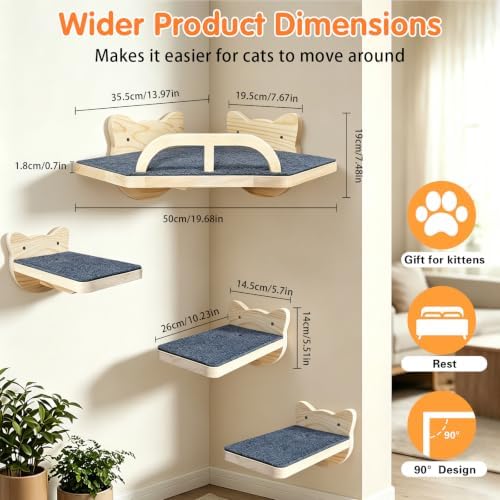 with 3 Climbing Steps Natural Wood Corner Cat Wall Shelves - Image 2