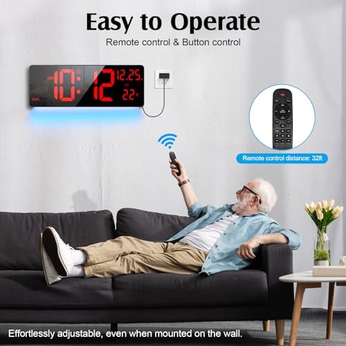 16.5" Digital Wall Clock, 6-Color Dimmable Night Light - Image 4
