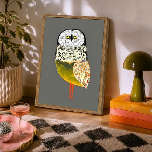 Funny Owl Wall Art, Whimsical Bird Wall Decor Painting Cute Animal Poster - Image 3