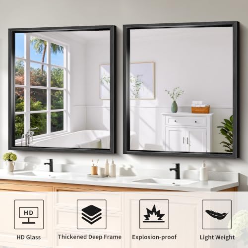 Bathroom Mirror, 36 x 30 inch Brushed Black Rectangle Mirror, 0.6" Thickened - Image 3