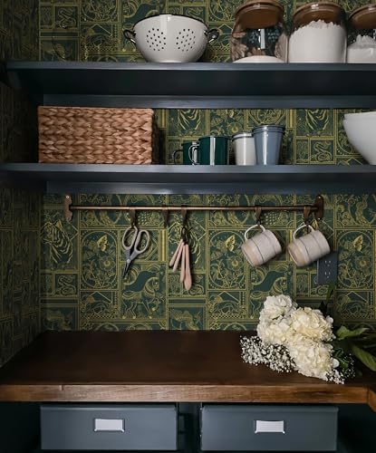 Erfoni Green and Gold Wallpaper Vintage Self Adhesive Peel Stick Wallpaper - Image 2