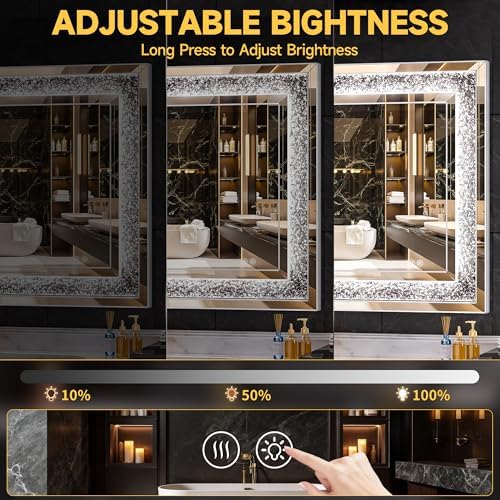 59" x 35" LED Diamond Wall Mirror, Dim & Anti-Fog - Image 6