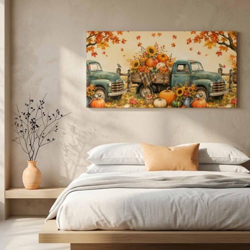 Fall Farmhouse Large Wall Art Vintage Truck Pumpkins Sunflower Maple Leaf - Image 6