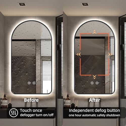 40" H x 24" W Black Arched LED Bathroom Mirror, Backlit Vanity Mirror - Image 7