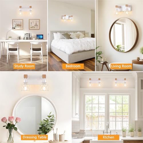 FadimiKoo 2-Light White Bathroom Light Fixtures, Wood Bathroom Vanity Lighting - Image 7