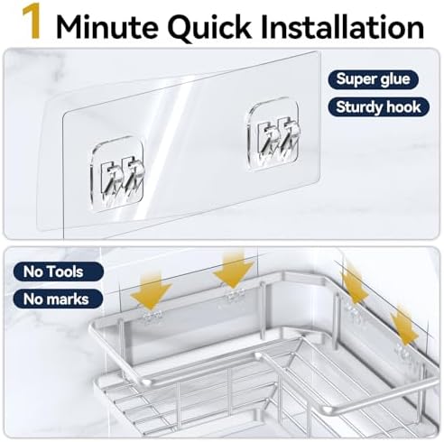 YASONIC Corner Shower Caddy Adhesive, 100% Rustproof Shower Organizer - Image 5