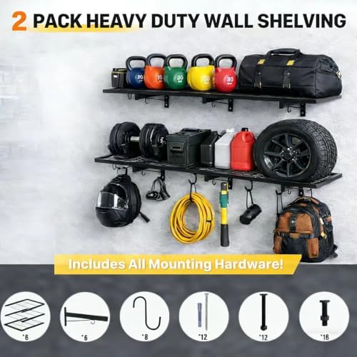 2 Pack Garage Wall Shelves, 360 LBS Capacity, Metal Storage Rack - Image 6