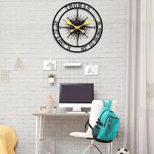 Personalized Metal Wall Clock Custom Compass Clock - Image 5