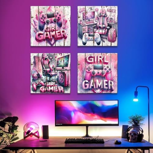 Game Wall Decor Gaming Wall Art Pink Gamepad Headphones Picture - Image 3