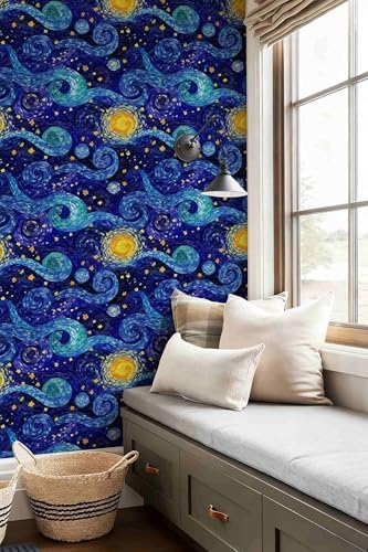 Abstract Galaxy Peel and Stick Wallpaper, Van Gogh Starry Night Wallpaper - Image 2